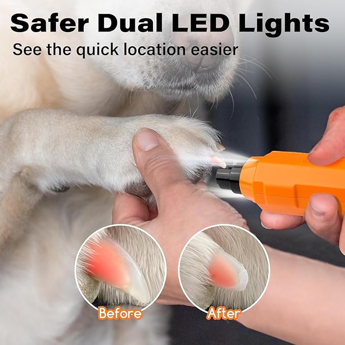 Dog Nail Grinder 5-Speed Upgrade - Professional Rechargeable pet Nail Trimmer with 2 LED Lights Ultra Quiet and Low Vibration Providing Painless Beauty for Large Medium and Small Dogs and Cats-PurrikoPets