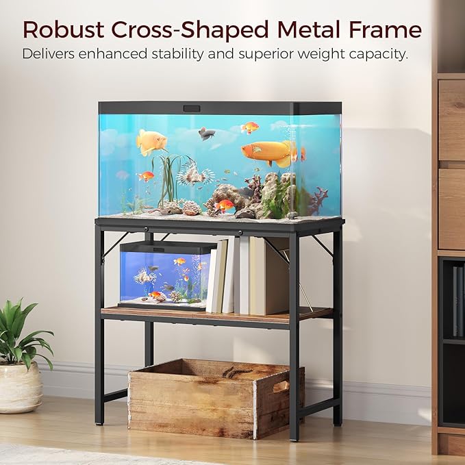 30 Gallon Fish Tank Stand, Aquarium Stand with 2-Tier Storage Shelves, Heavy Duty Breeder Turtle Terrarium Stand Rack for Home Office, 30.0" L x 11.8" W x 24.4" H, Rustic Brown FTHR3001-PurrikoPets
