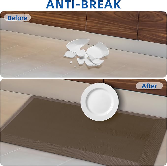 2 PCS Anti Fatigue Kitchen Mats for Floor, Brown 9/10 Extra Thick Cushioned Standing Desk Mat, Comfort Memory Foam Ergonomic Rugs and Mats Non-Slip Waterproof for Office, Kitchen, 20"x32"+20"x48"-PurrikoPets