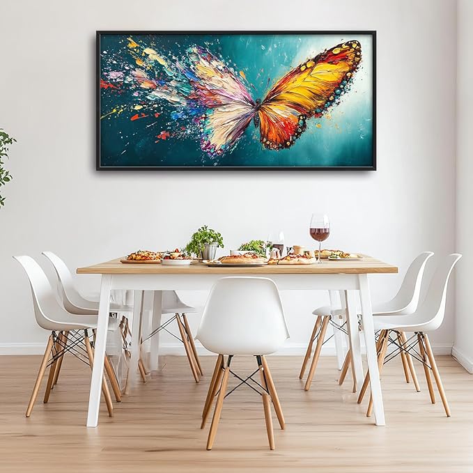 Extra Large Framed Abstract Butterfly Wall Art,Colorful Graffiti Wall Decor,Splashing Wings Pictures for Living Room,Canvas Print Painting Modern Artwork Bedroom Office Bathroom Home Decor 60L x30W-PurrikoPets