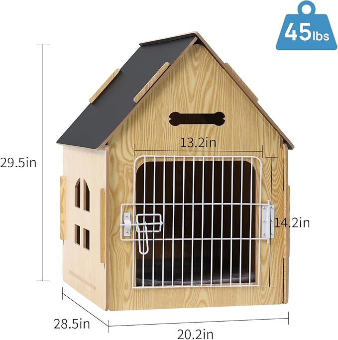 Dog House Indoor for Small Dogs or Cats, Cozy Wooden Design, Small Indoor Bed House, with Air Vents and Elevated Floor Warm Dog Cave-PurrikoPets