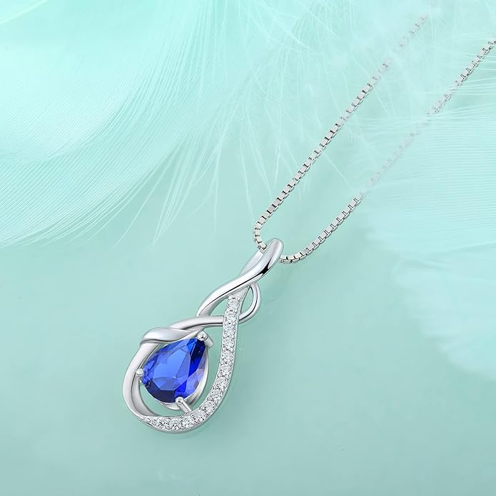 STARCHENIE Infinity Teardrop Pendant Necklace for Women 925 Sterling Silver Birthstone Jewelry