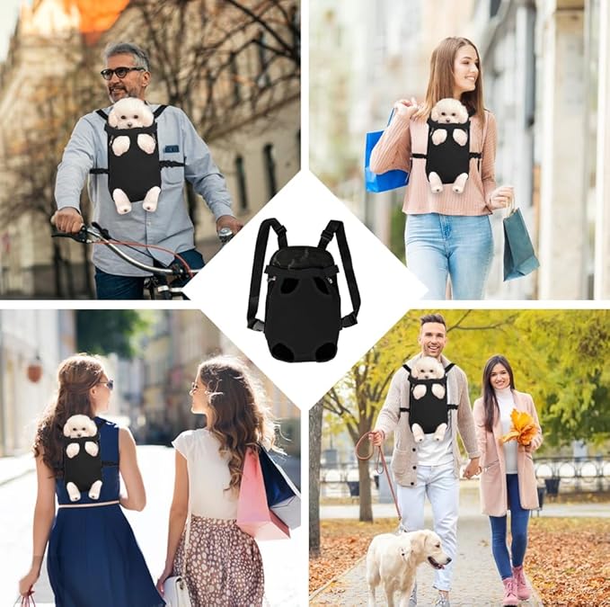 FEimaX Dog Carrier Backpack Pet Legs Out Front Cat Travel Bag, Adjustable Puppy Backpacks Carriers Hands-Free for Small Medium Dogs Cats Hiking Traveling Camping Daily Walking (Small, Black)-PurrikoPets