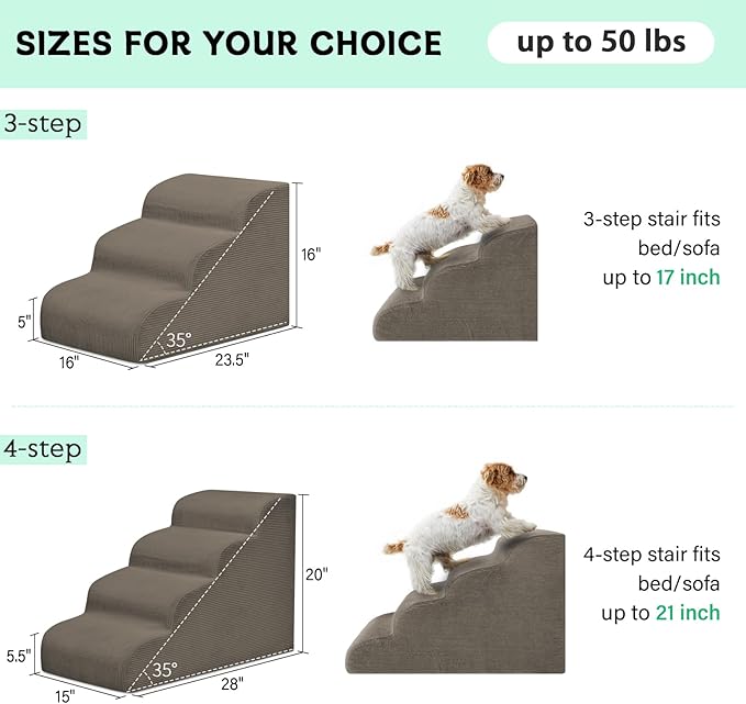 Dog Steps for Small Dogs, 4-Step Pet Ramp Stairs for High Beds and Sofa, Non-Slip Pet Stairs for Small Dogs and Cats, Removable and Easy to Clean Cover, Light Brown-PurrikoPets