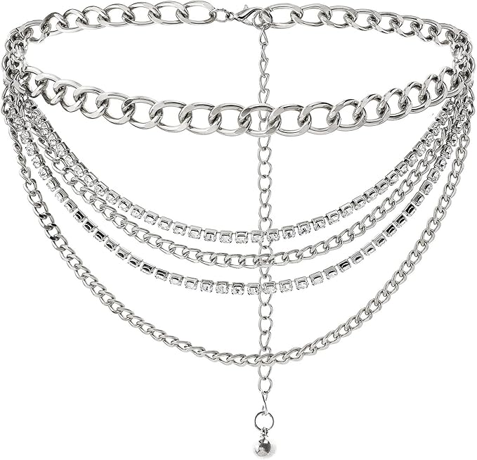 Suyi Multilayer Chain Belt Rhinestone Metal Chain Belts for Women Punk Gold Waist Chain