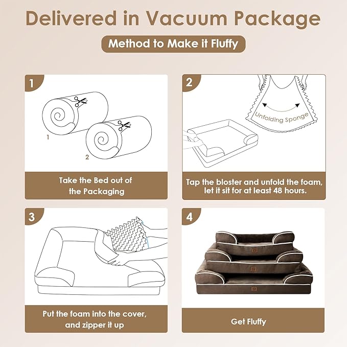 EHEYCIGA Orthopedic Dog Beds for Extra Large Dogs, Waterproof Memory Foam XXL Dog Bed with Sides, Non-Slip Bottom and Egg-Crate Foam Big Pet Couch Bed with Washable Removable Cover, Brown-PurrikoPets