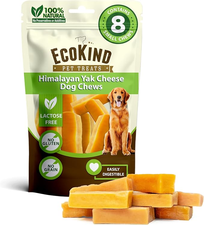 EcoKind Himalayan Gold Yak Cheese Dog Chew for Small Dogs, Healthy Dog Treats, Odorless, Long Lasting Dog Bones for Dogs, Rawhide Free, Made in The Himalayans, Small (Pack of 8)-PurrikoPets