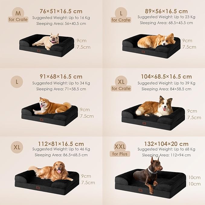 EHEYCIGA Orthopedic Dog Bed for Medium Dogs, Waterproof Memory Foam Medium Dog Beds with Sides, Non-Slip Bottom and Egg-Crate Foam Pet Couch Bed with Washable Removable Cover, Black-PurrikoPets