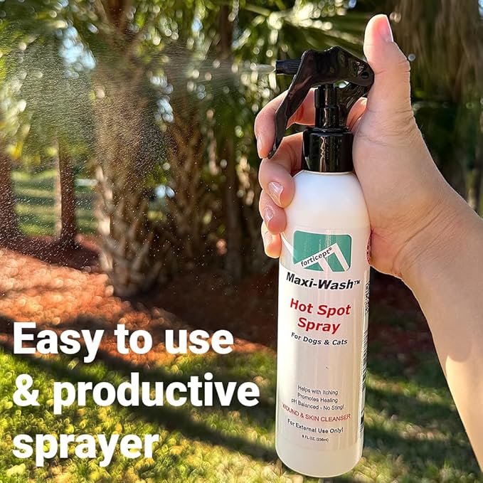 Forticept Maxi-Wash Hot Spot Spray Treatment, Wound Care & Itch Relief Spray for Dogs and Cats. Relives Scratching, Rashes, Sores, Itchy Skin and Paw Licking 8 oz-PurrikoPets