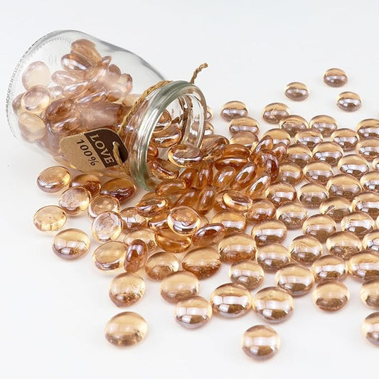 2.16LB Glass Beads Vase Filler Aquarium Gravel Decor Flat Glass Marbles Gems Pebbles Fish Tank Rocks Home Decorative Art Craft - Champagne-PurrikoPets