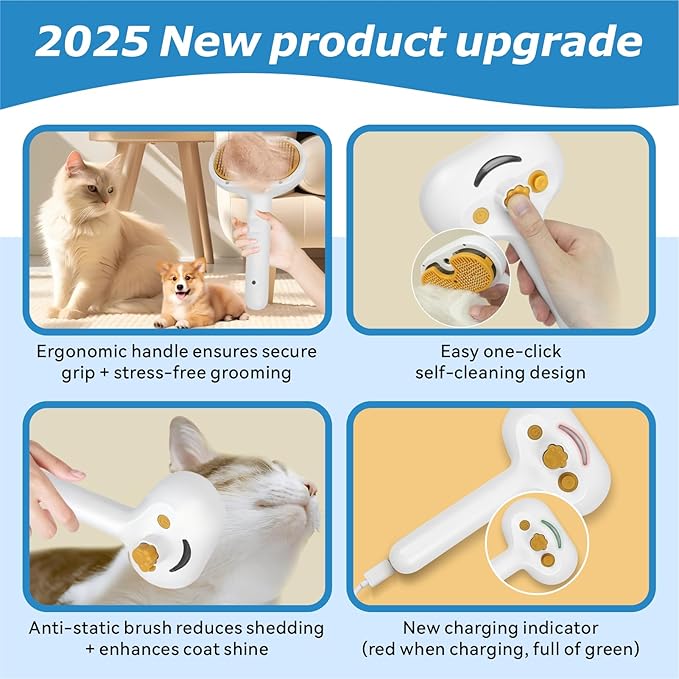 4-in-1 Pet Steam Brush for Dog & cat brush for shedding，Spray Hair Removal Comb with Waterless Shampoo–Self-Cleaning Pet Grooming Tool for Shedding, Anti-Static & Skin-Friendly Design-PurrikoPets