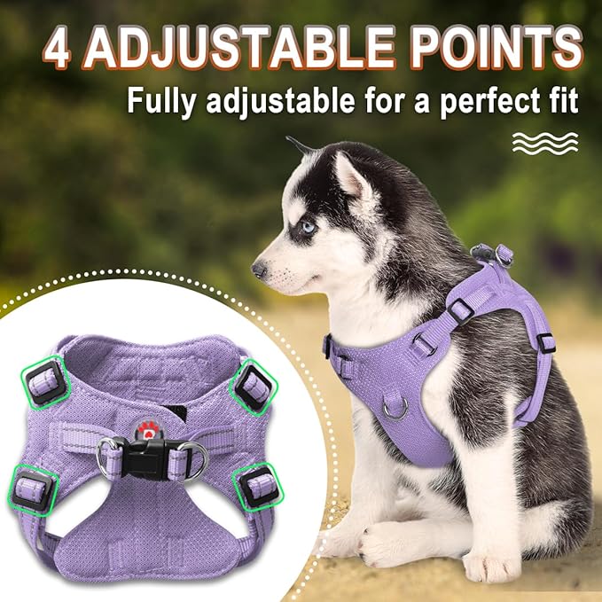 Dog Harness Step in Dog Vest Harness, Reflective Adjustable Puppy No Pull Harness Breathable Soft for Small and Medium Dogs Cats, Violet Purple, S-PurrikoPets