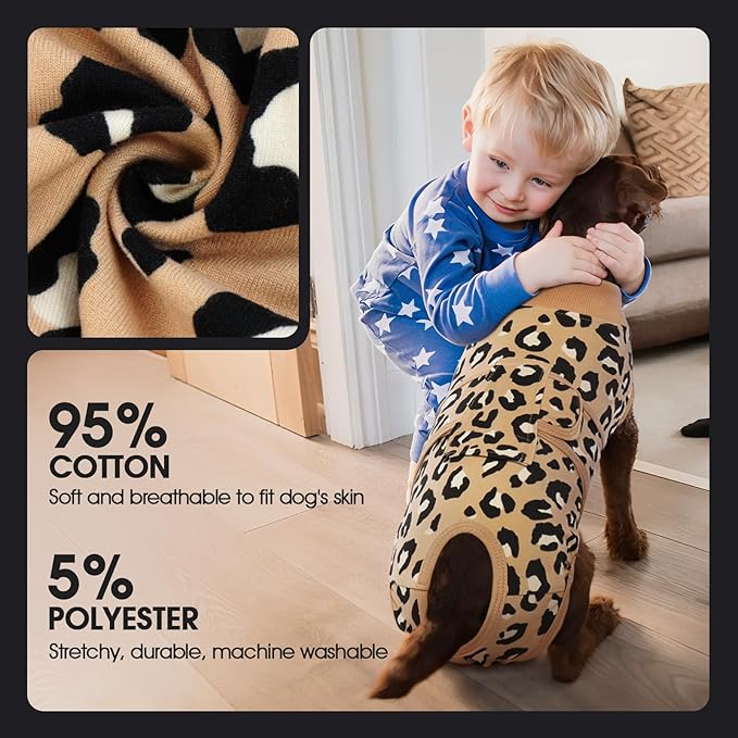 FUAMEY Recovery Suit for Dogs After Surgery,Soft Breathable Dog Bodysuit E-Collar & Cone Alternative Surgical Suit,Male Female Dog Neuter Spay Suits Anti Licking Wounds Onesie Brown Leopard XXL-PurrikoPets