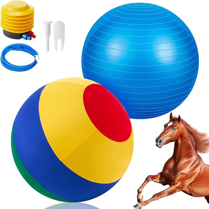 40inch Giant Herding Ball with Ball Cover Anti Burst Please Watch VCR for How to Inflation Horse Toys for Horses Stall Entertainment Play, Pump Included (Mixed Color,Classic)-PurrikoPets