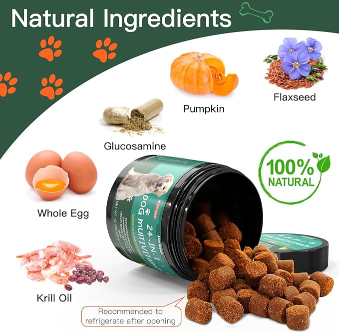 Dog Vitamins and Supplements, Senior & Puppy Multivitamin for Dogs Support with Glucosamine Chondroitin Omega Probiotics - Dog Multivitamins Chewable for Hip & Joint, Skin, Immune - (Pumpkin 120 Ct)-PurrikoPets