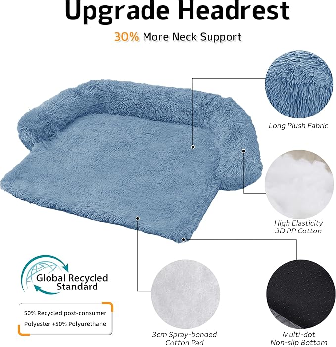 GGIB Calming Dog Bed Fluffy Plush Dog Mat for Furniture Protector with Removable Washable Cover for Large Medium Small Dogs and Cats (Medium, Navy)-PurrikoPets