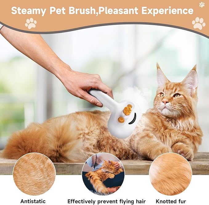 3-in-1 Pet Steam Brush Set for Dogs & Cats, Grooming Comb with Spray, Defur Tool, Water-Assisted Hair Removal, Gentle Cat & Dog Spritz Brush, Multi-Purpose Steam Grooming Kit-PurrikoPets