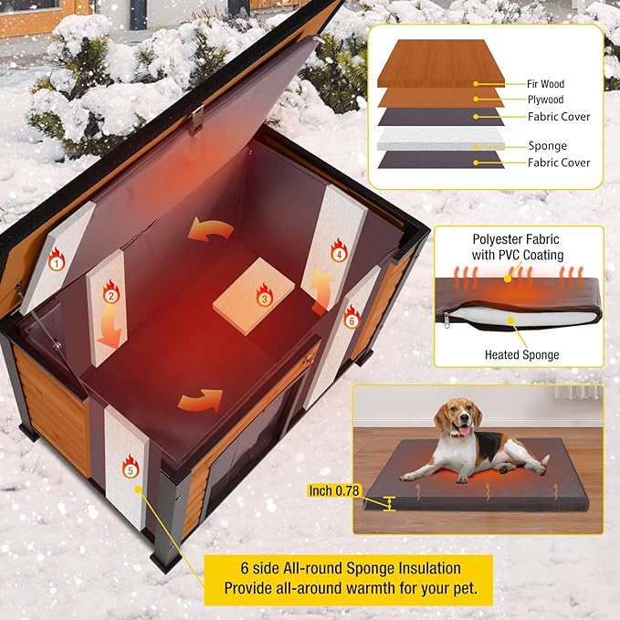 Aivituvin Outdoor Dog House with Insulated Liner Waterproof Dog Kennel for Winter Cat House for Small & Medium & Large Dogs,Cats,Unique All-Around Iron Frame-PurrikoPets