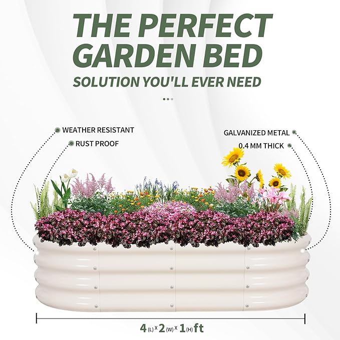 1MORE Galvanized Raised Garden Bed- Planter Garden Boxes Outdoor, Raised Beds for Gardening, 4x2x1ft Metal Garden Bed Kit for Vegetables Flower, Planter Raised Beds with Tools.White-2pack-PurrikoPets