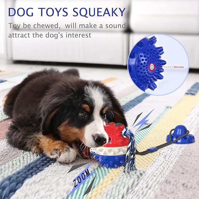 Aggressive Chewer Dog Toys - Rope Toys with Suction Cup, Teething Treats & Puzzle Food Dispensing Ball (Navy Blue)-PurrikoPets