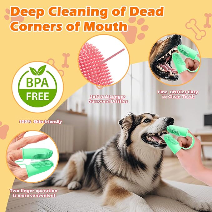Dog Toothbrush, Dogs Tooth Brushing Kit, Cat Tooth Brush for Small to Large Dogs & Puppies, 2Pack Double Finger Toothbrush for Dog Teeth 360 Cleaning & Dental Care-PurrikoPets