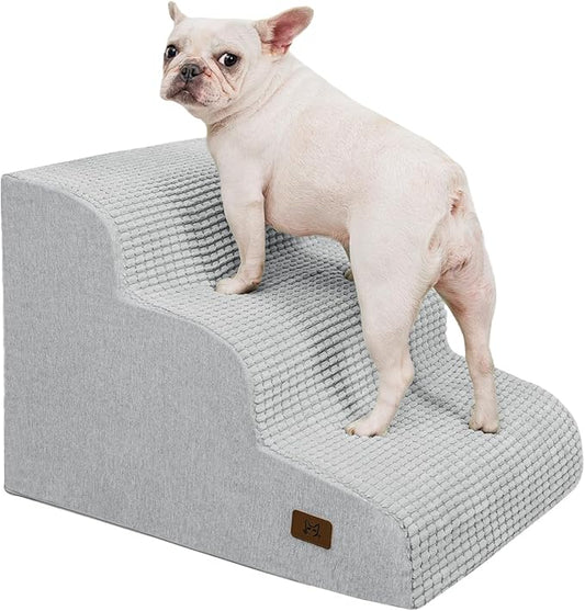 Dog Step for Bed, Dog Stair 3-Step 35D Pet Stair 15.7" H for High Bed or Sofa Non-Slip Balanced Pet Step Indoor, Light Grey-PurrikoPets