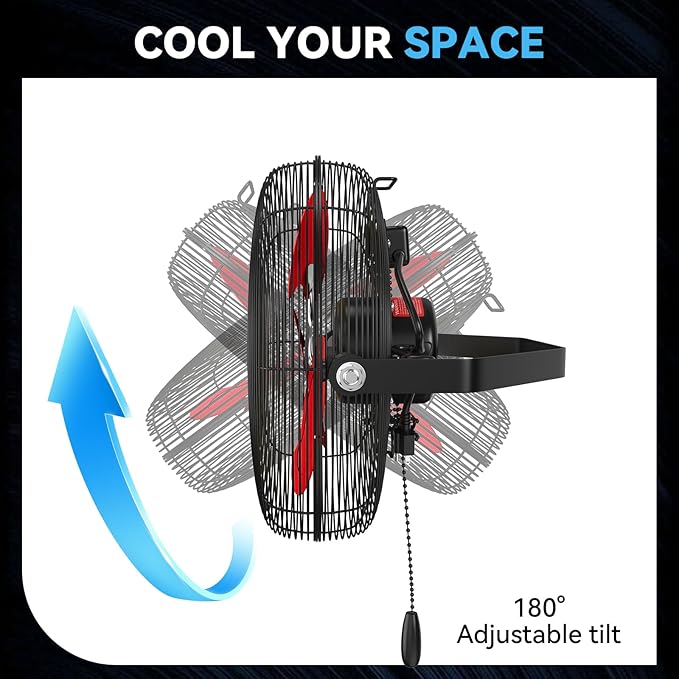 12 IN High Velocity Wall Mount Fan, 3 Speed Industrial Wall Fan with Sealed Motor, 2500 CFM Adjustable Air Circulator for Garage, Commercial, Greenhouse, Warehouse & Gazebo Use, UL Listed-PurrikoPets