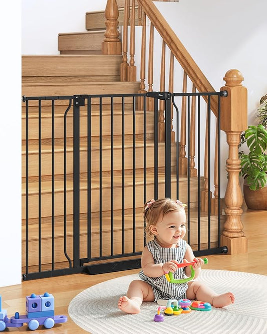 34" Extra Tall Baby Gate for Stairs, Auto Close Stroller Friendly Dog Gate Indoor for Doorways, Pressure Mounted 29"-51" W Baby Gate, Easy Walk Through Gate for Children & Pets, Black-PurrikoPets