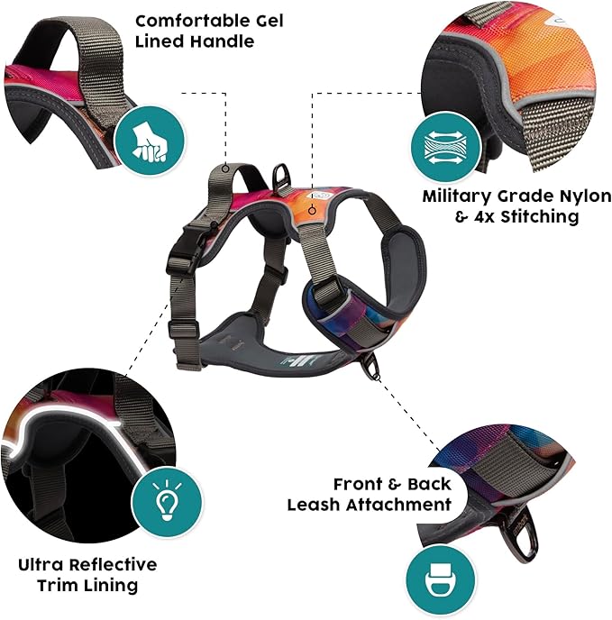 Embark Adventure Dog Harness, Reflective Trim No Pull Harness for Medium Sized Dog - Military Grade Nylon, Front Clip with Gel Lined Handle. Soft & Padded Puppy-PurrikoPets