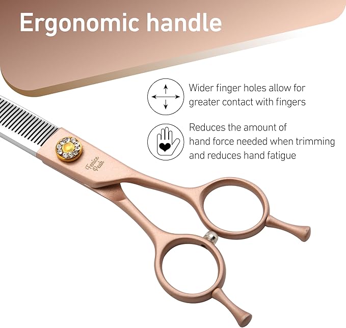Fenice Peak Professional Curved Thinner Dog Grooming Scissors 7.0'' Rose Gold Thinning Shears Extremely Sharp Blades 440C Stainless Steel Thinning Shears Durable Smooth Fine Cut for Dogs and Cats.-PurrikoPets