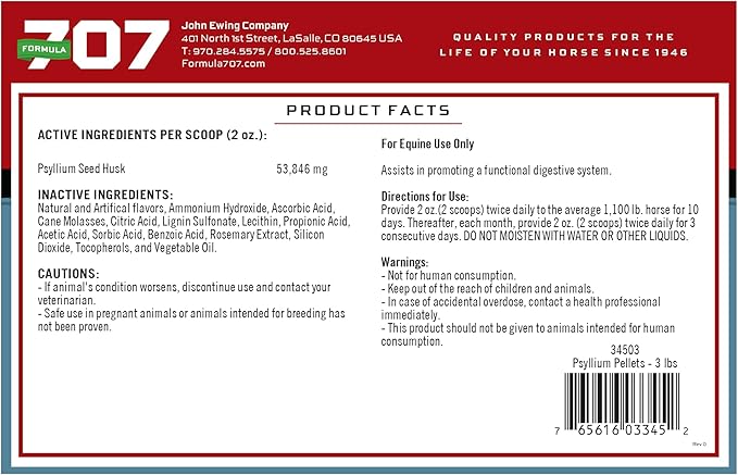 Formula 707 Psyllium Pellets Equine Supplement (3lb Jar - 12 Day Supply)-PurrikoPets