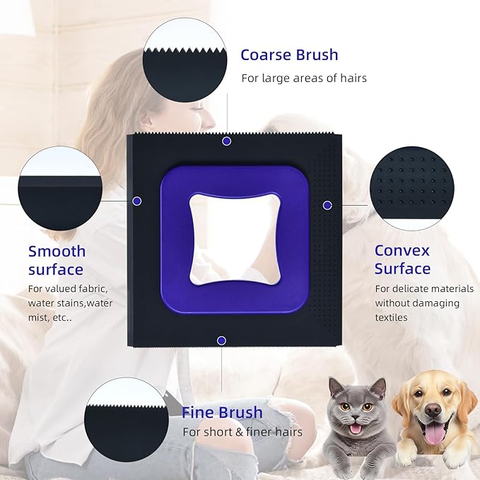 3 in 1 Mini Pet Hair Removal Tool, Dog and Cat Square Hair Remover for Car Detailing Supplies, Clothes, Couch and Carpet, Fur Cleaning Supplies for Furniture-Ergonomic and Anti-Slip, Mini Pet Supplies-PurrikoPets