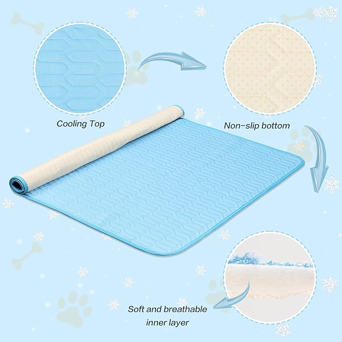 39 Inches× 29 Inches Cooling Mat for Dogs/Cats Immediately Dog Cooling Mat in Summer, Ice Silk Latex Anti-Slip Pet Sleeping Pad Sky Blue Dog Pad Suitable for Car/Indoor/Tourism Use-PurrikoPets