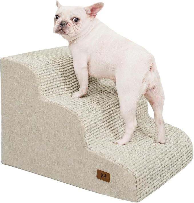 Dog Step for Bed, Dog Stair 3-Step 35D Pet Stair 15.7" H for High Bed or Sofa Non-Slip Balanced Pet Step Indoor, Beige-PurrikoPets