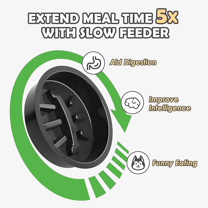 Elevated Dog Bowls with Slow Feeder and Spill Proof Mat, Adjustable Height 4.3-11.8'', Two 1.7L Stainless Steel Food & Water Bowls, Metal Raised Dog Bowl Stand, for Large Medium Breeds-PurrikoPets