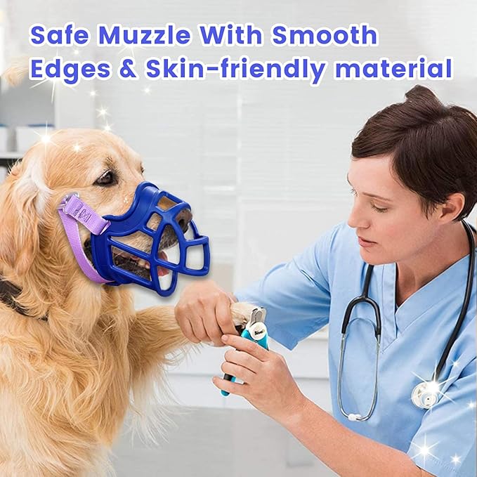 Dog Muzzle, OKKIC Basket Muzzle Anti Biting Chewing, Sturdy Lightweight Muzzle Allows Panting Drinking,Muzzle for Small Medium Large Dogs, Suitable for Grooming Trimming Training (Blue, Size3)-PurrikoPets