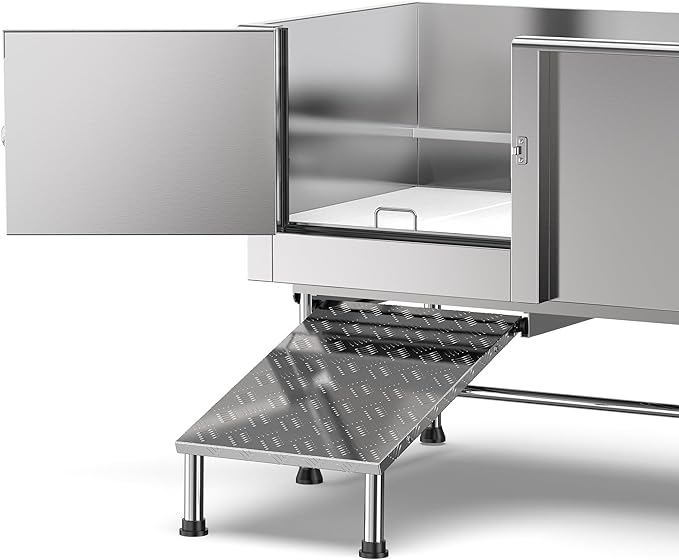 Flying Pig 62" Stainless Steel Pet Dog Grooming Bath Tub with Walk-in Ramp & Accessories (Left Door/Right Drain)-PurrikoPets