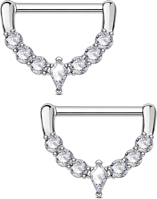 OUFER 2PCS 14G Nipple Piercing Jewelry, 316l Surgical Steel Nipple Rings for Women Men, Clear CZ Hinged Segment Clicker Rings Hoops- Silver