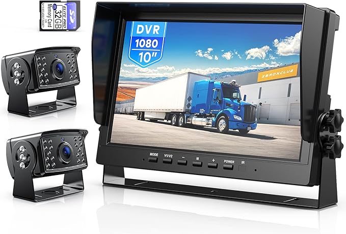 10" HD Backup Camera System Kit, Loop Recording Large Monitor with Wired Rear View Camera, IR Night Vision Waterproof Camera with Safe Parking Lines for Bus, Semi-Truck, Trailer, RV, BY102A-PurrikoPets