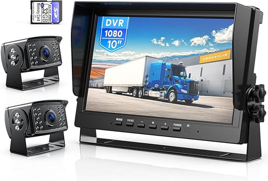 10" HD Backup Camera System Kit, Loop Recording Large Monitor with Wired Rear View Camera, IR Night Vision Waterproof Camera with Safe Parking Lines for Bus, Semi-Truck, Trailer, RV, BY102A-PurrikoPets