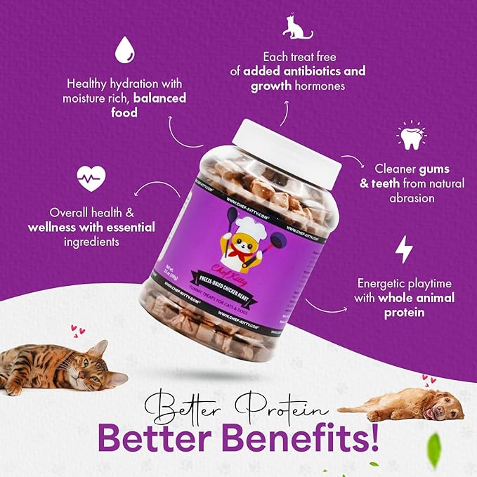 Freeze-Dried Chicken Heart Treats for Cats & Dogs – 100% Human Grade, Single Ingredient, High-Protein, Healthy Snack – No Additives or Preservatives – 2.6oz - Inspected & Tested in USA-PurrikoPets
