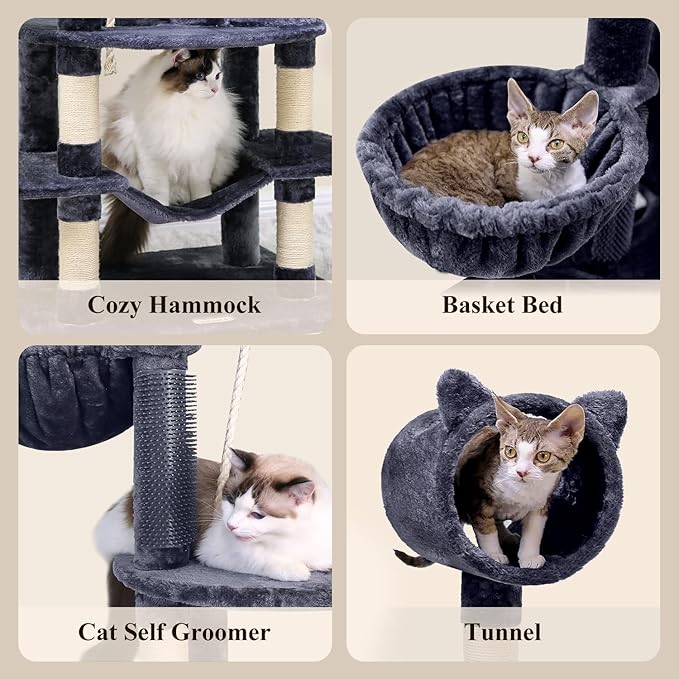 Globlazer Artistic Curved Cat Tower for Small Cats (Under 12 lbs), 81-inch Slim Design Cat Tree with Space-Saving Design, Indoor Cat Condo with Hammock & Tunnel, C81, Dark Gray, Non-Large Cats-PurrikoPets