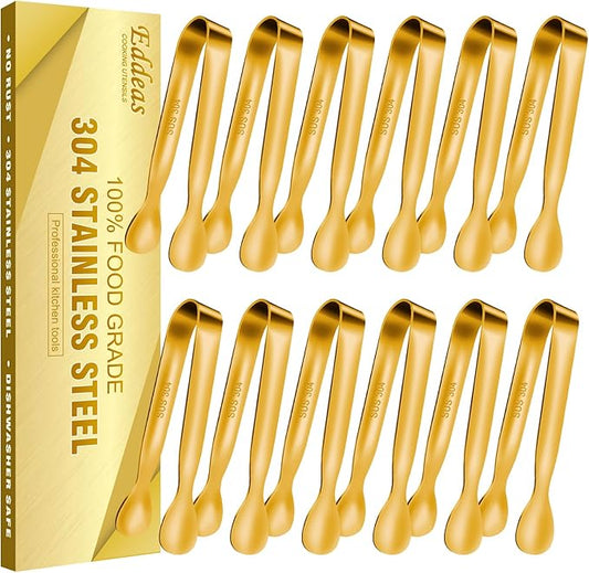 12 PCS Small Serving Tongs, 4.3" Mini Gold Tongs, Gold Kitchen Tongs for Serving Food, Coffee Bar, Tea Party, Desserts Party and Ice Bucket-PurrikoPets