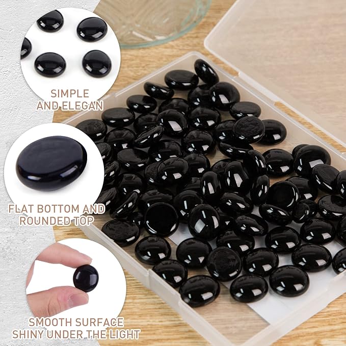 FUTUREPLUSX 1LB Black Flat Glass Marbles, Glass Pebbles Vase Filler, Dark Beads Fishbowl Decorative Gem for Table Scatter Home Decor-PurrikoPets