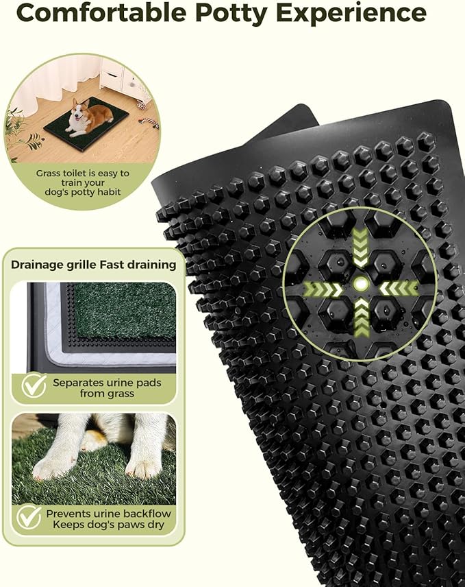 Dog Grass Pad with Tray, 30"x20" Medium Grass Pad for Dogs Potty with 2pcs Artificial Grass, Indoor Dog Litter Box for Balcony Apartment, Realistic, Washable, Less Odor-PurrikoPets
