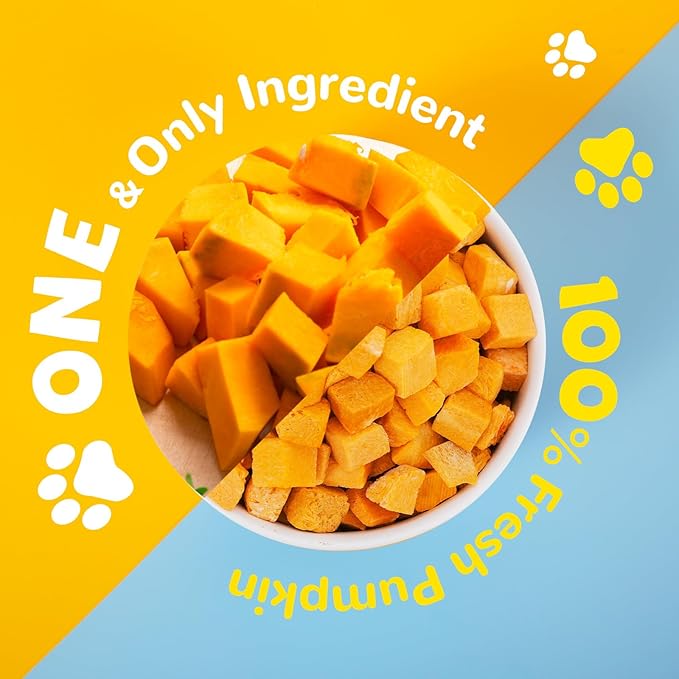 Freeze-Dried Pumpkin Treats for Dogs & Cats – High Fiber, Single Ingredient Natural Snacks for Digestion & Gut Health, Healthy Food Toppers, 1.58 oz-PurrikoPets