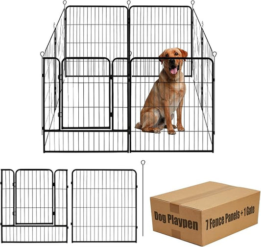 Dog Playpen,24 32 40 48 in(H) Pet Fence Outdoor for Rv Camping,Garden Fence Medium Animal Barrie for Yard,11Ft(L)-56Ft(L) Black Metal Temporary Fencing-PurrikoPets