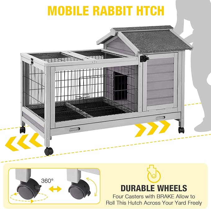 AIVITUVIN Rabbit Hutch Indoor with Wire Rabbit Cage Outdoor Bunny Cage with Run Guinea Pig Cage Leakproof Pull Out Tray-PurrikoPets