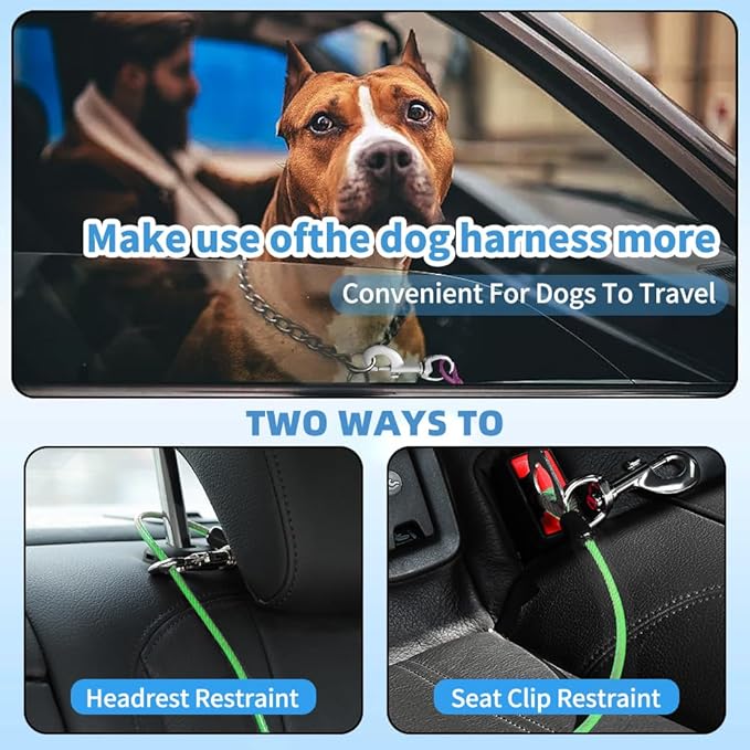 Dog Seat Belt Harness for Car,Dog Seatbelt of Coated Wire Leash Safety Restraint,No Chew Tether Cable Vehicle,Double Clips & Latch(Green, 16 inch/40 CM)-PurrikoPets