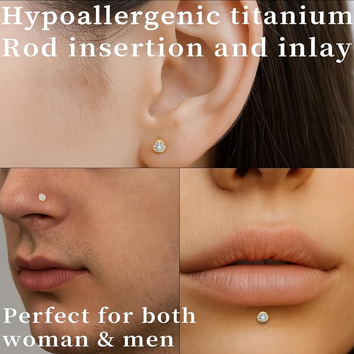 Delicate Moissanite & Titanium Threadless Flat Back Studs - 6-Piece 20G Labret Set for Nose, Helix, Cartilage, Conch, and Lip Piercings for Women & Men